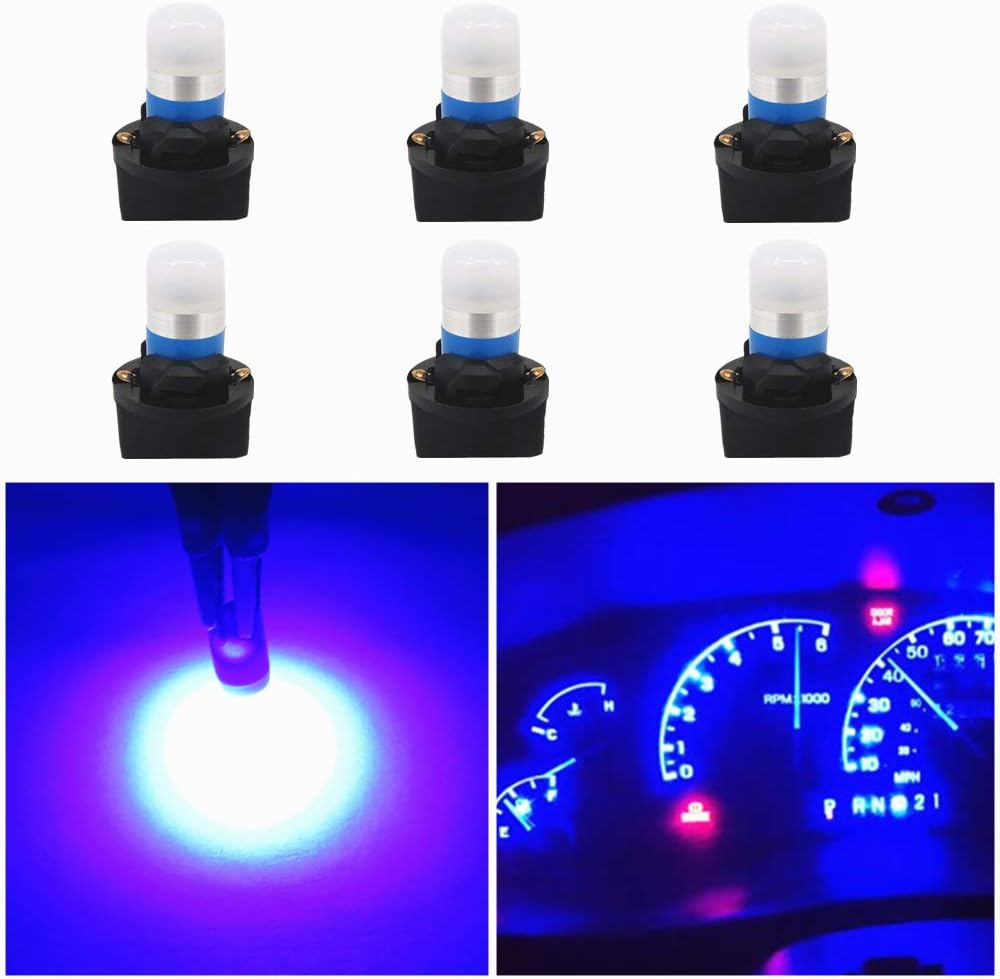 WLJH Blue T10 Led Bulb Dash Lights Dashboard Instrument Panel Cluster Gauge 2825 194 W5W Car Interior Lamp Twist Sockets PC195 PC194 PC168, Pack of 6