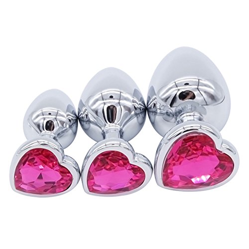 FeiGu 3 Pieces Heart Shape Jeweled Butt Plug Kit, Stainless Steel Anal Training Sets Adult Sex Toys for Beginners Couples