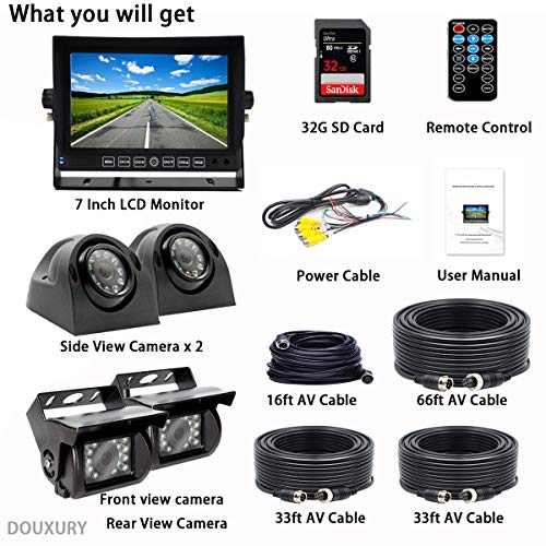 DOUXURY Backup Camera System, 4 Split Screen 7'' Quad View Display HD Monitor with DVR Recording Function, Waterproof Night Vision Cameras x 4 for Truck Trailer Heavy Box Truck RV Camper Bus - Thumbnail 6