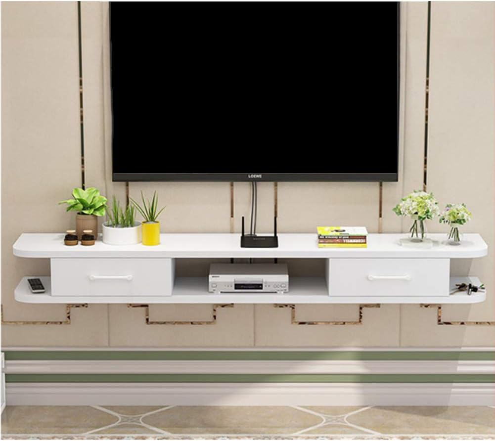 Admir Floating Entertainment Center Storage, Wall Mounted Floating Shelves Tv Components Drawer Wall Shelf Dvd Player Cable Box-white 140cm(55inch)