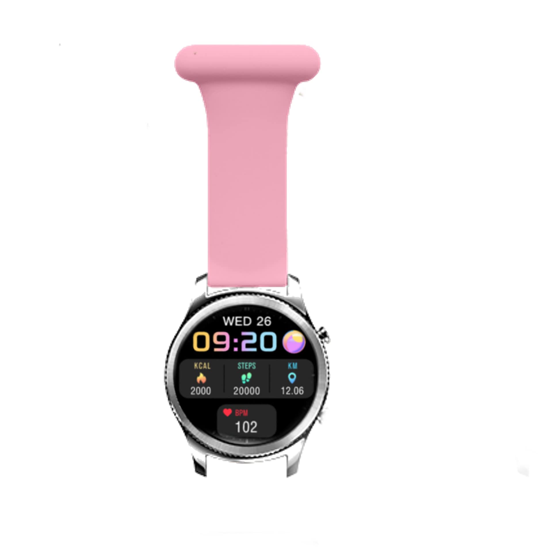 Smart Fob Watch for Android iOS - Nurse Watch With Silicone Pin Strap, Fitness Sport Tracker, IP67 Waterproof Smartwatch, Heart Rate Monitor, Pedometer, Sleep Tracker (Pink)