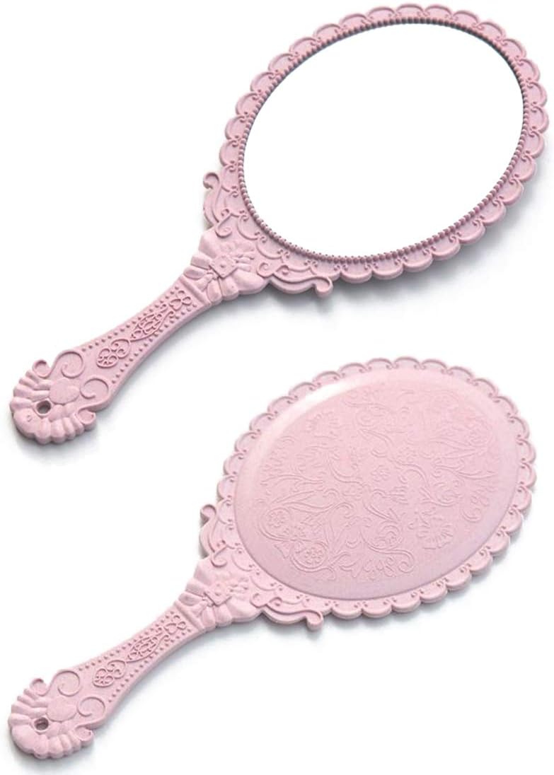 Weahre Hand Mirror Makeup Mirrors Handheld Decorative Personal Vintage Cosmetic Travel Mirrors (Beige): Furniture & Decor