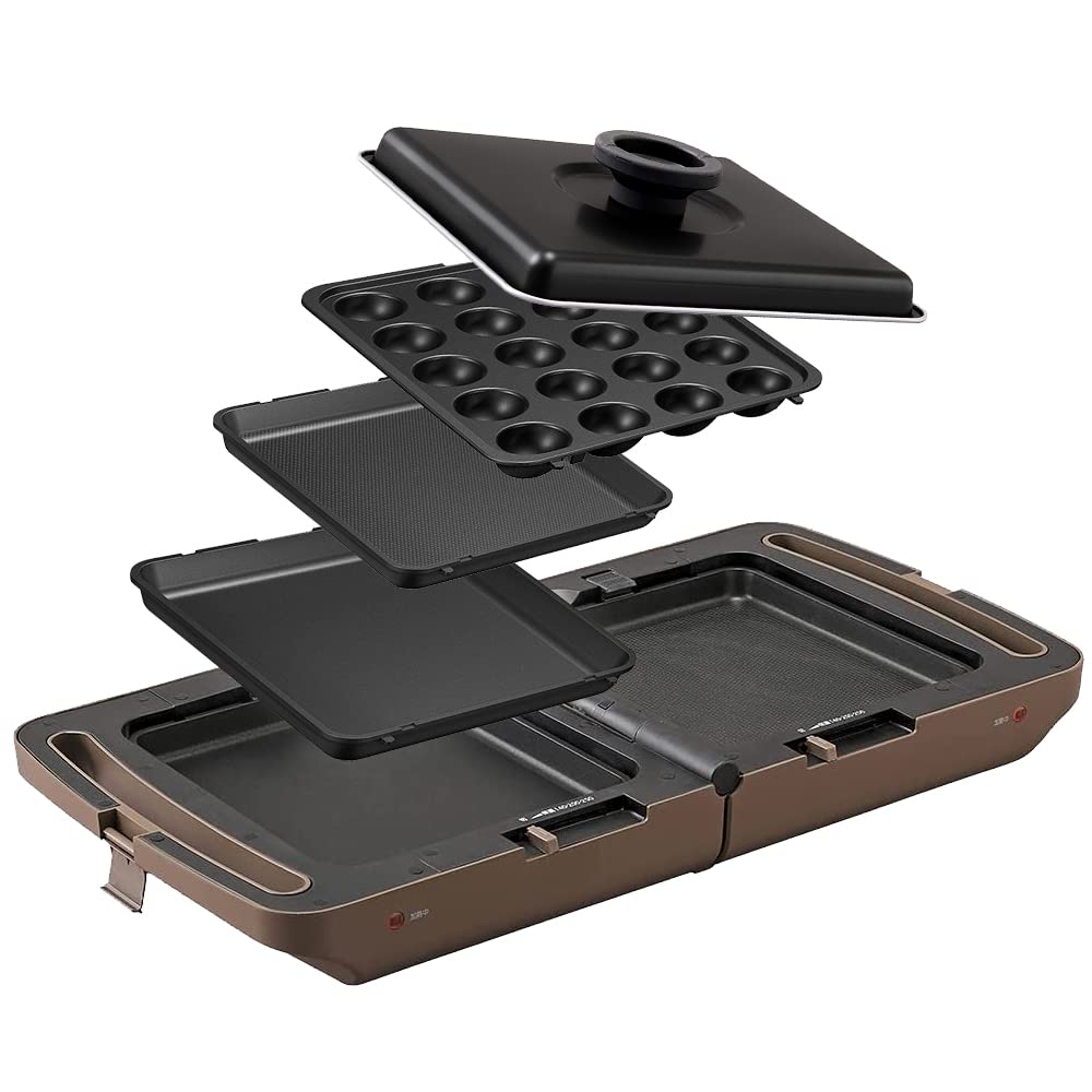 アイリスオーヤマ ホットプレート 両面ホットプレート 平面プレート たこ焼きプレート 焼き肉プレート 3枚 蓋付き 折り畳み 同時調理 丸洗い可 保証付き コンパクト収納 DPOL-301-T ブラウン商品画像