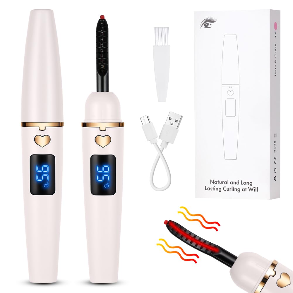 LOPHE Electric Heated Eyelash Curler - Rechargeable, 4 Temperature Modes, 24 Hours Long Lasting, With Silicone Pad - Cherry Pink