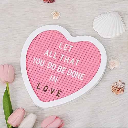 G GAMIT Heart-Shaped Felt Letter Board Message Sign - 10x10 inches Message Board with 465 Changeable White&Golden Letters,Numbers,Cursive Words and Stand for Party,Baby Announcement,Wedding,Pregnancy,Wall&Tabletop Decor (Pink)