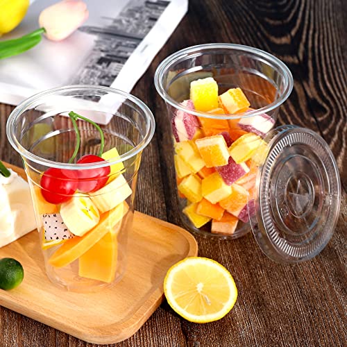 TashiBox [68 Sets 24 oz Plastic cups with flat lids, Crystal Clear