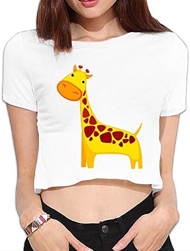 Kanduquyi Giraffe Cartoon Girl's Summer Loose Fit Sexy Short Sleeve Midriff T-Shirt Casual Crop Top XLWhite