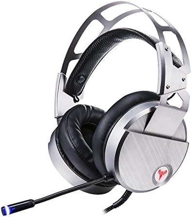 Gaming Headset,iBesi PC Game Headphones PlayStation USB Surround Sound 7.1 Vibrating Headphones Noise Isolating with Microphone LED Light (Sliver)