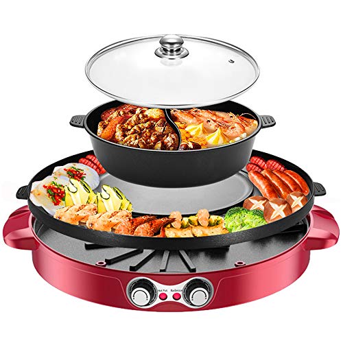 2200W 4.5L Electric Smokeless Grill and Hot Pot, 110V 2 in 1 Detachable