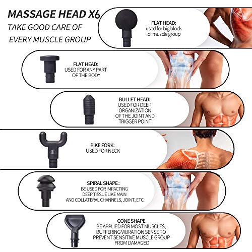 Massage Gun Deep Tissue for Athletes - Handheld Portable Electric Full Body Percussion Massager for Pain Relief, 6 Speed with 6 Massage Heads (Black)