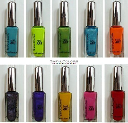 Sinful Colors Nail Art Enamel Polish Pack of 6 Different Colors of .25 ounce/bottle
