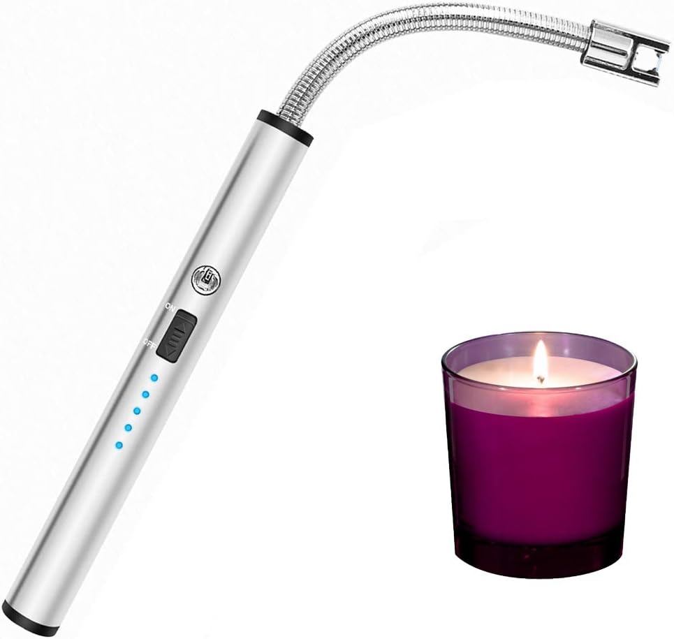 tikysky Candle Lighter, Long Flexible Reusable Arc Lighter USB Rechargeable Windproof Flameless Lighter for Multipurpose Like Candle, Grill, Barbaque,Campefire, Birthday Party, Hiking(Gray Ice)