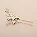 Mariell Handmade Gold Bridal Hair Pin Stick - Silvery Gold Leaves, Freshwater Pearls & Crystal Sprays