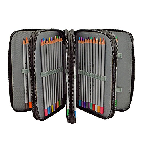 Painting Pencils Case with Zipper 72 holder Art Pen Case Canvas Protection Drawing Case(black)