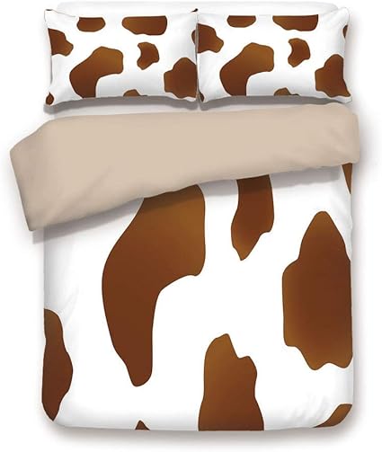 Copripiumino Stampa Mucca Macchie Marroni Su Una Pelle Di Mucca Bianca Arte Astratta Pelliccia Di Animali Da Fattoria Fattoria Fienile Cowboy Decorativo Marrone Bianco Decorativo 3 Pezzi Set Bianc Amazon It Casa E