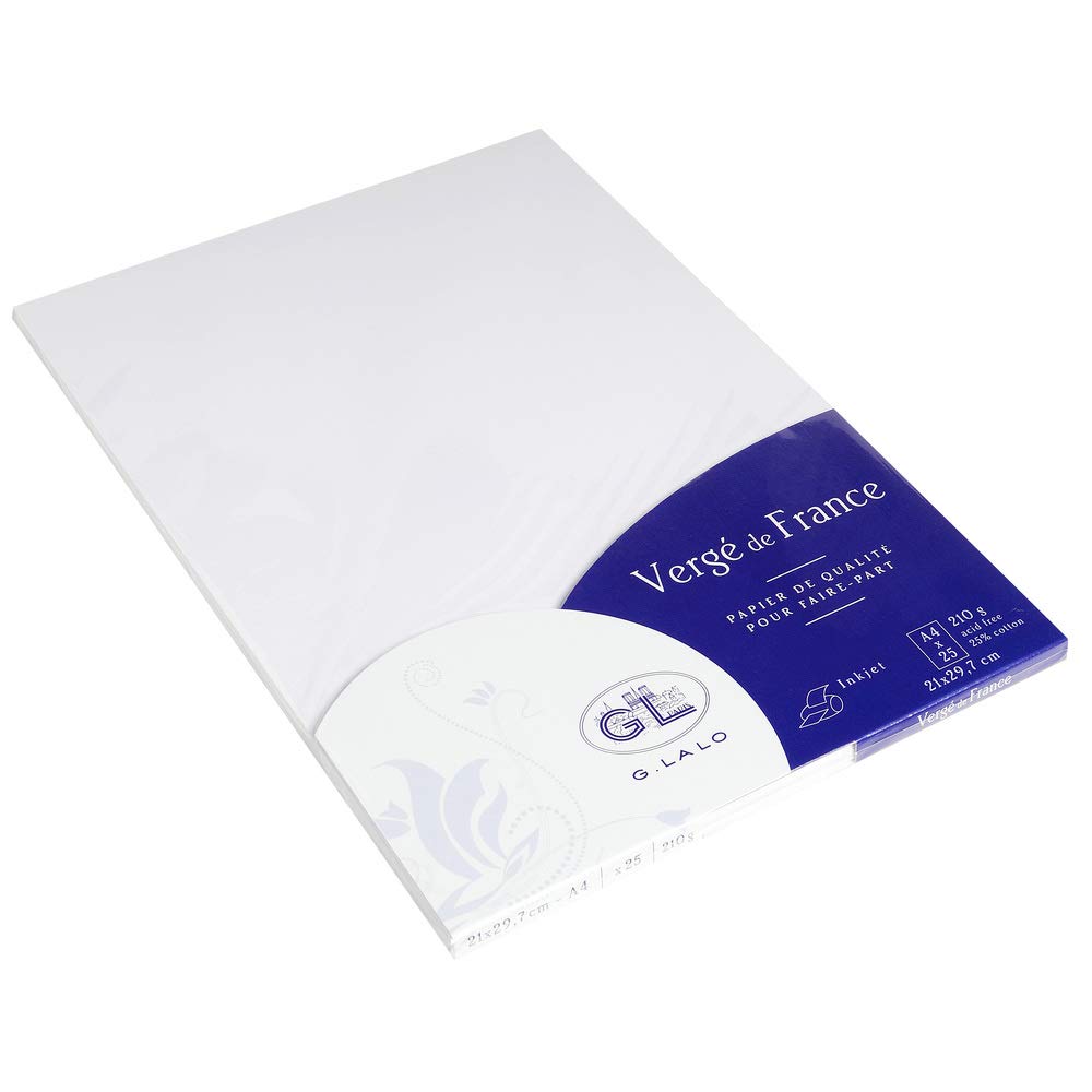 Lalo 41000L - Verge De France. A Pack of 25 Single Cards. Size: A4 21x29.7 cm 210g, Laid de France, White Lined, Correspondence, Sheets, Made in France