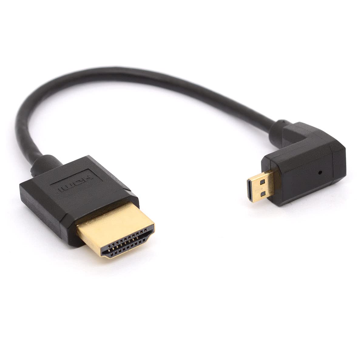 HTGuoji Angled Micro HDMI to HDMI Cable, 90 Degree Angle Micro HDMI Male to HDMI Male Adapter Connector for 1080P, 4K, Ultra HD, 3D, Ethernet 15cm (Up)