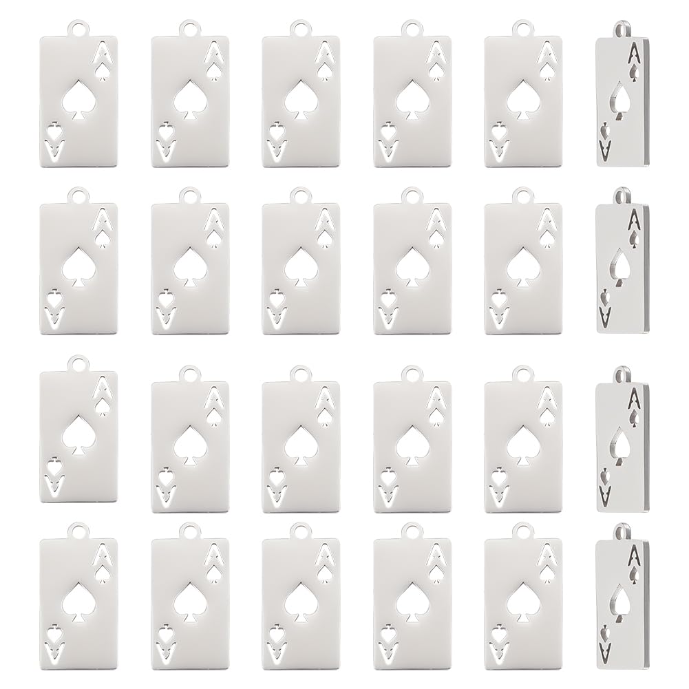 UNICRAFTALE about 24pcs 201 Stainless Steel Poker Card Charms Laser Cut Ace Of Spades Metal Card Pendants Playing Card Charms for DIY Bracelet Earring Jewelry Making Craft Ornament