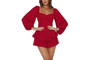 LYANER Women's Jumpsuit Lantern Long Sleeve Ruffle Layer Tie Mini Short Romper