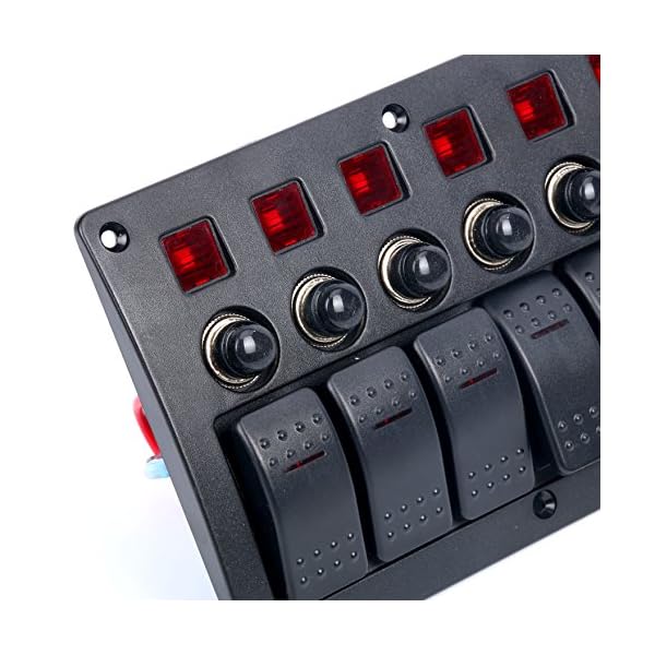 Amarine-made-6-Gang-Red-LED-Indicators-Rocker-Circuit-Breaker-Waterproof-Marine-Boat-Rv-Switch-Panel-Combined-with-Dual-USB-12v-Power-Adapter-Panel-PN-CB6-R-CB1S1S2