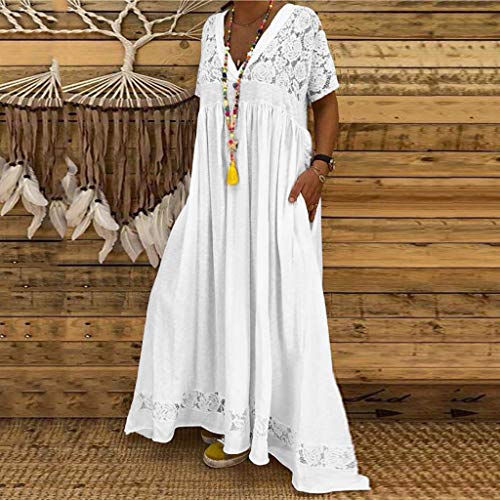 CCatyam Plus Size Dress for Women, Skirt V Neck Off Shoulder Solid Bodycon Lace Loose Sexy Maxi Fashion White