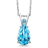 Gem Stone King 14K White Gold Swiss Blue Topaz Pendant Necklace for Women | 2.30 Cttw | Gemstone November Birthstone | Pear Shape 10X7MM | With 18 Inch Chain