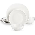 MALACASA Bone China Dinnerware Set for 4, 12 Pieces Cream-White Plates and Bowls Sets, Scratch Resistant Dinner Plates, Dessert Plates Small Cereal Bowls, Dishwasher & Microwave Safe, Series JERA