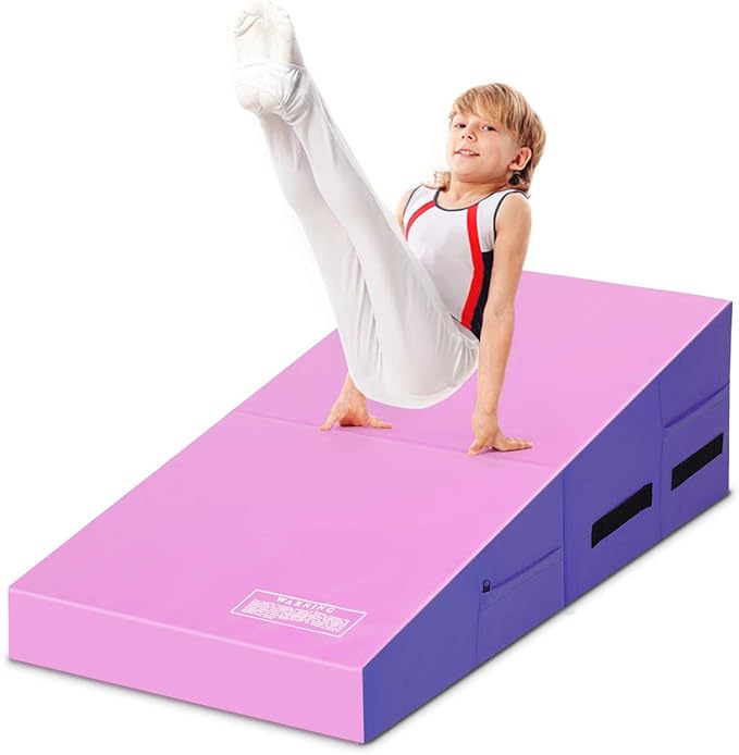 GYMAX. Multicolored Foldable Kids Gymnastics Mat, Incline Cheese Wedge Skill Shape Tumbling Mats