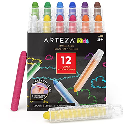Arteza Kids Colored Chalkboard Chalk, Set of 12, Washable Dustless