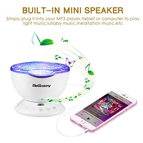 Delicacy Ocean Wave Projector 12 LED Remote Control Undersea Projector Lamp,7 Color Changing Music Player Night Light Projector for Kids Adults Bedroom Living Room Decoration