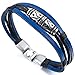 INBLUE Men's Alloy Genuine Leather Bracelet Bangle Black Blue Silver Vintage Biker