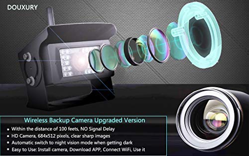 Wireless Backup Camera for RV, Camper, Trailer, Truck, Motor Home and More Douxury Upgraded Night Vision Wide View Angle Waterproof WIFI Rear View Camera with APP for IOS, Android Phone,Pad, Tablet - Thumbnail 4