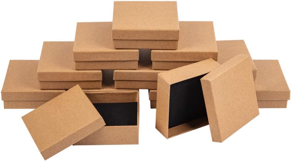 NBEADS 12 Pack Cardboard Jewelry Gift Boxes, 9.2 x 9.2 x 3 cm Square Cardboard Jewelry Box with Sponge