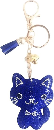 Amazon Co Jp キーホルダー ねこ デザイン レディース 鈴付き バッグ チャーム キーチェーン キーリング アクセサリー クリスタル スウェード風 レザー 手作り かわいい おしゃれ 鈴が鳴るので場所が分かりやすい ブルー シューズ バッグ