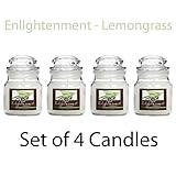 Hosley Candle Company Set of 4 Lemongrass (Enlightenment) Jar Candle - 85g each. We Hand Pour Our Candles Using a High Quality Wax Blends with Essential Oil Infused Fragrance Ingredients to Create a Highly Fragranced Aroma. Ideal for Spa, Aromatherapy and Everyday Use.
