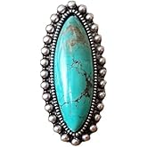 A-yeite Vintage Western Turquoise Flower Oval Geometric Ring Bohemian Stone Adjustable Joint Knuckle Rings Party Statement Jewelry for Women