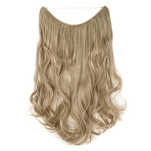 S-noilite Best Synthetic Hair Extensions Curly Full Head Invisible Wire Secret String No Clips in Hair Extensions Secret Fish Line Hairpieces for Women and Girls(20", Sandy Blonde & Bleach Blonde)