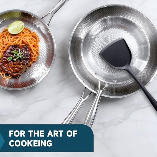 Vutlace Stainless Steel Frying Pan with Lid, 5-Ply Clad Titanium Frying Pan, Uncoated, Titanium Construction, Induction Cookware, Cooking Pan, Stir Fry Pan, Dishwasher Safe Pan, Includes Lid (28cm)