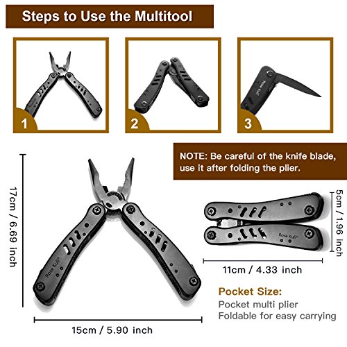 Rose Kuli Multitool Knife Pliers 12 in 1 Portable Pocket Multifunctional Multi Tools with Folding Saw Wire Cutter Mini Screwdrivers Set For Outdoor Camping Survival