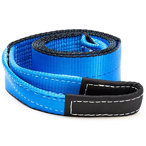 Driver Recovery 3" x 8' Tow Strap - Recovery Winch Tree Saver - Extreme Heavy Duty Nylon 30,000 Pound (15 Ton) Pulling Capacity - Blue