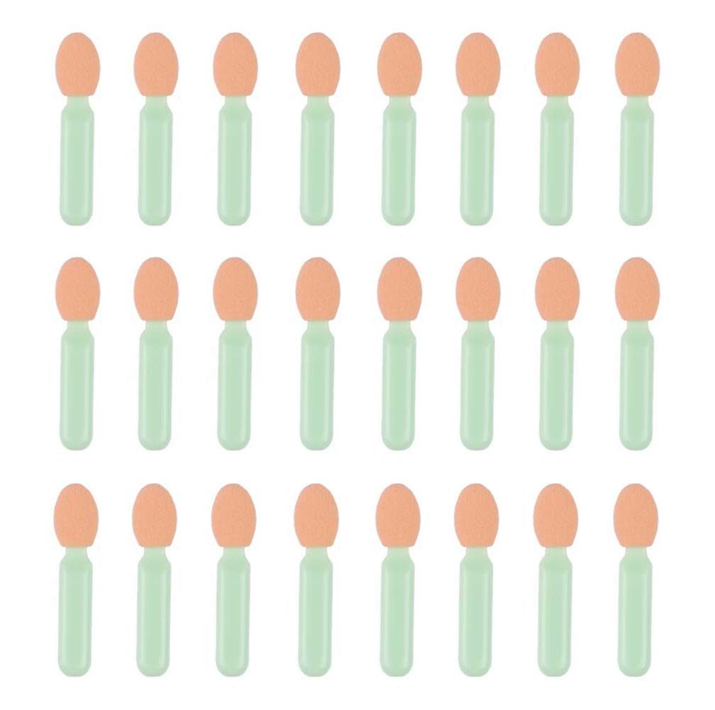 24Pcs By a Box Single Sided Eye Shadow Sponge Applicator Oval Tipped Eyeliner Brush Makeup Tool Plastic Handle with Skin Color Sponge Brush(Color Random)