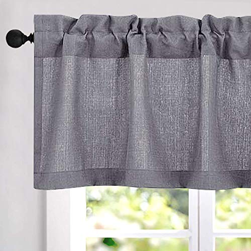 JINCHAN-Valance-Curtain-Grey-18-inch-Long-Rod-Pocket-Kitchen-Window-Curtain-Gray-Casual-Weave-Semi-Sheer-Curtain-Bathroom-Bedroom-Living-Room-Drapes-W54-xL18-One-Panel