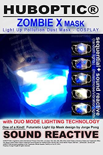 Light Up Dust Mask - Zombie X Mask - Ultra DJ Mask - LED Pollution Surgical Mask Cyborg Ninja Light Up Mask