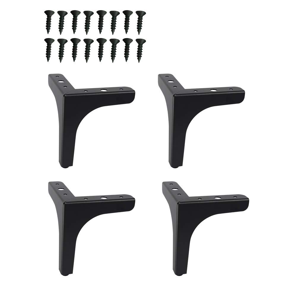 13cm Metal Furniture Sofa Legs Black Triangle Heavy Duty Chrome Couch Chair Ottoman Furniture Feet, 4 Pack (Black)