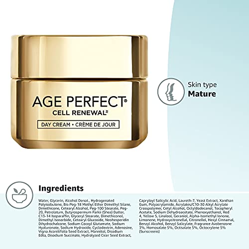 L'Oreal Paris Skincare Age Perfect Cell Renewal Skin Renewing Day Cream with SPF 15, Face Moisturizer with Salicylic Acid to Stimulate Surface Cell Turnover for Visibly Radiant & Vibrant Skin, 1.7 oz