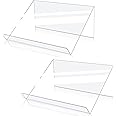 Kamehame Book Stands for Display, 2 Pack Slightly Elevated Clear Acrylic Book Display Stand with 1.5" Ledge, Book Easel Anti-slip Border for Handwriting Reading Art and Laptop, 12"x8.5"x5.1"