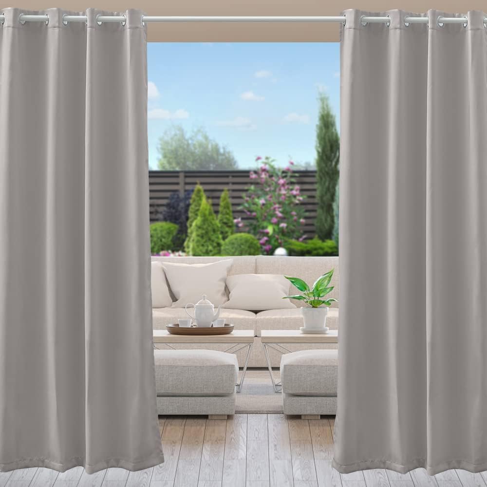 Outdoor Curtains - Anjee Outdoor Curtains for Patio Waterproof Grommet Light Blocking Thermal Insulated Privacy Protection Blackout Drapes for Front Porch Sliding Door Gazebos, 52 x 95 inches Grey 1 Panel