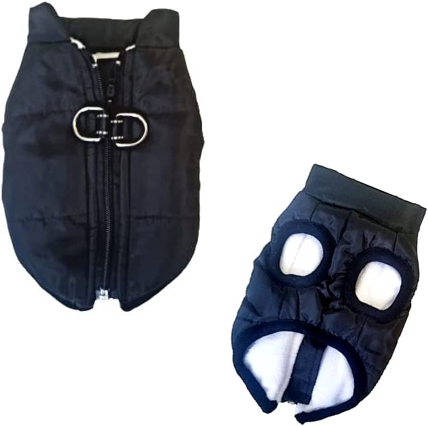 Waterproof Dog Coat (VERY SMALL FIT) Padded Fleece Zip Up Coat Chihuahua Puppy Toy Clothes Teacup Miniature Breeds (Black, SUPER Tiny XXS: Length 20cm x Chest 30cm) — image 1