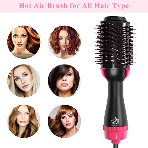 One Step Hair Dryer & Volumizer, 4-IN-1 Hot Air Brush Salon Negative lon Styling Hair Dryer Brush, Ceramic Electric Blow Dryer, Curler, Straightener, Styler Brush with 2Pcs Hair Clips and 1 Hair Band - Thumbnail 5