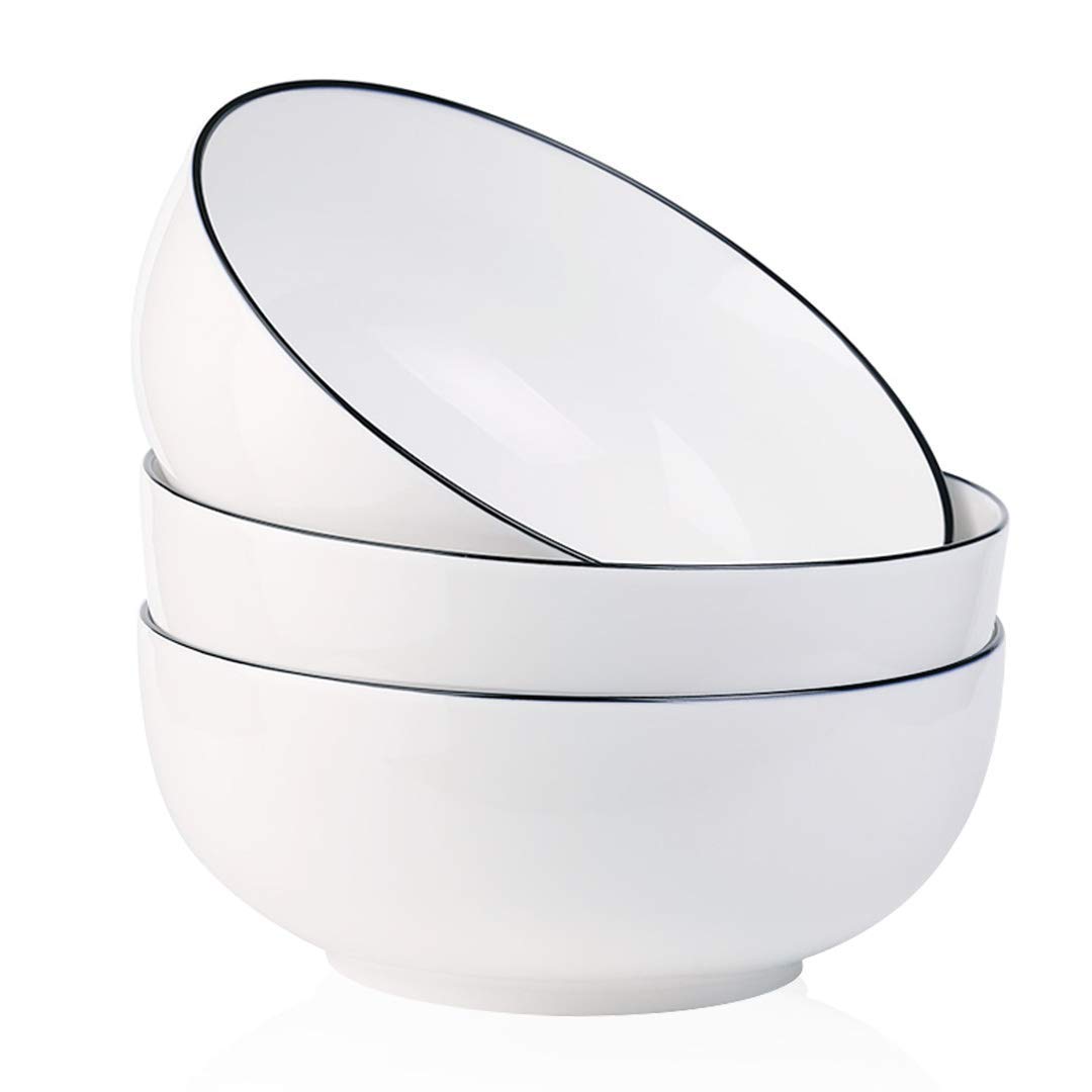 YOLIFE 3 Pack Porcelain Large Salad Bowls 1600 ML, 20 cm Big White Serving Bowls, Serving for Pasta, Soup, Noodle Ramen, Fruit, Dessert, Cereal